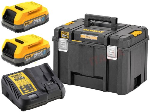 Kit Dewalt POWERSTACK caricabatterie in valigetta + 2 batterie 18V 5Ah