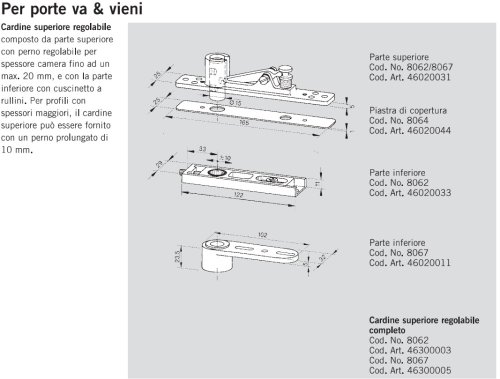 Cardine superiore Dorma 8062 completo per porte VA & VIENI