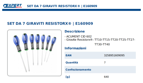 Serie di 7 cacciaviti impronta Torx Expert E160909