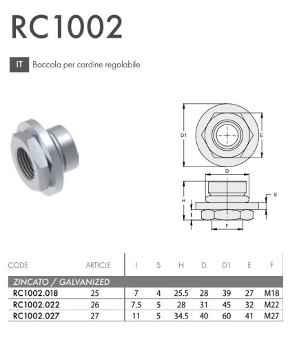 Boccola ricambio per cardine cancello regolabile FAC RC1002 - | M18