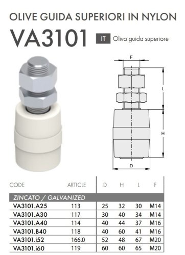 Oliva guida superiore nylon per cancello scorrevole FAC VA3101 - ø mm 25x32