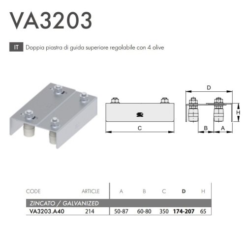 Piastra di guida superiore cancello scorrevole, 4 olive FAC 214 - VA3203.A40