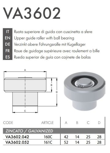 Ruota superiore guida cancello scorrevole con cuscinetto FAC VA3602 - ø mm 52