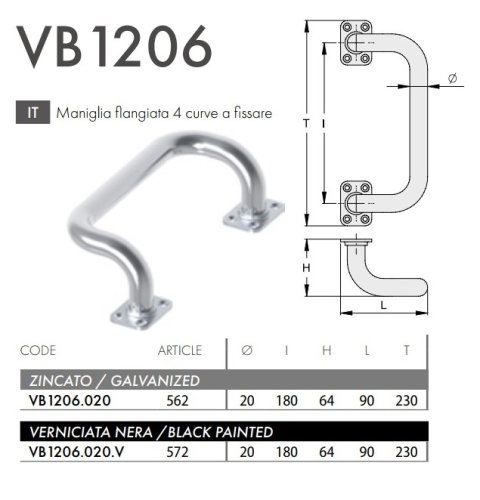 Maniglia tubolare flangiata a fissare FAC VB1206 - - nero