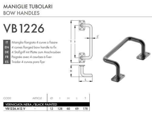 Maniglia tubolare flangiata a fissare FAC VB1226.A12.V nera