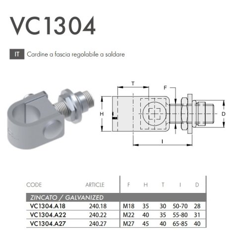 Cardine cancello in acciaio zincato a fascia regolabile a saldare FAC 240 - VC1304 - | M18