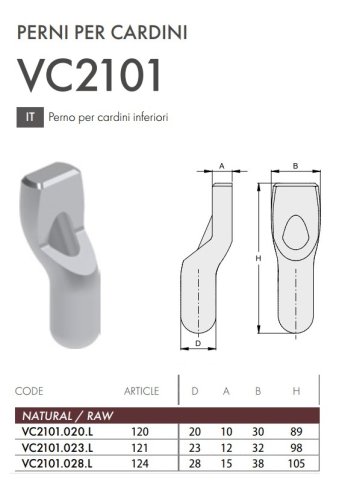 Perno cardine inferiore per cancello FAC 121 - VC2101.023.L ø 23 mm