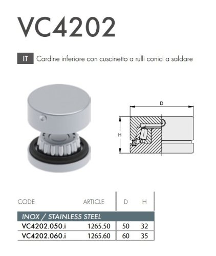 Cardine inferiore a rulli conici per anta cancello a saldare FAC 1265 - VC4202.i - ø mm 50