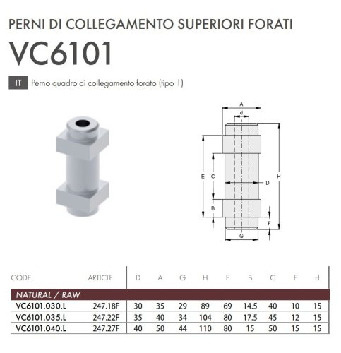 Perno quadro superiore forato per ante cancello TIPO (1) FAC VC6101 - ø mm 30