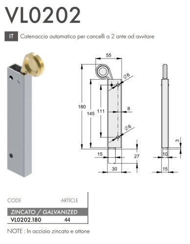 Catenaccio automatico per cancelli a 2 ante ad avvitare FAC VL0202.180