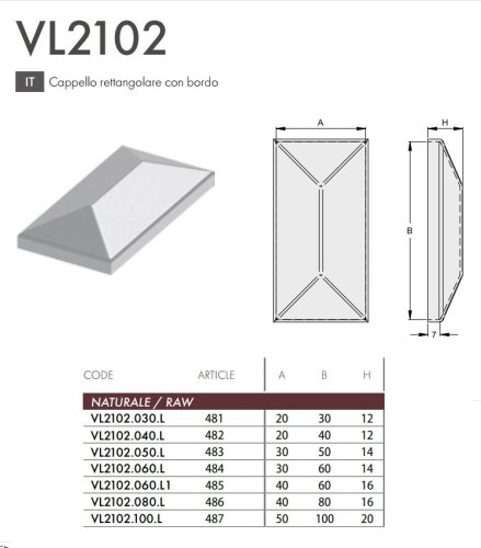 Cappello tappo rettangolare con bordo per colonna pilastro cancello FAC VC2102 - mm 20x40