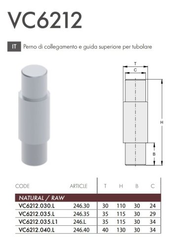 Perno di collegamento cardine cancello per tubolare FAC VC6212 - ø mm 30