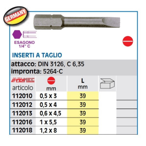 Inserti a taglio per avvitare 1/4" L39 mm Fermec 112 - mm 3