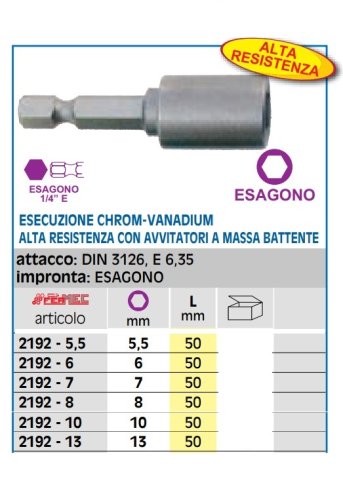 Chiave a bussola esagono 1/4" Fermec 2192 - mm 5,5