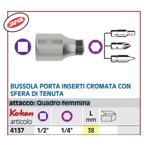 Bussola porta inserti 1/2"-1/4" con sfera di trattenuta Fermec 4137