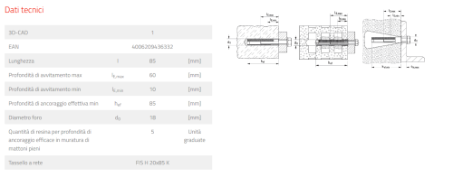 Bussola acciaio zincato Fischer FIS-E 15x85 M10