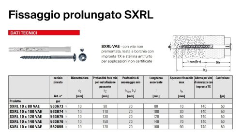 Tassello in nylon Fischer SXRL VAE con vite Torx  - | mm 10x80