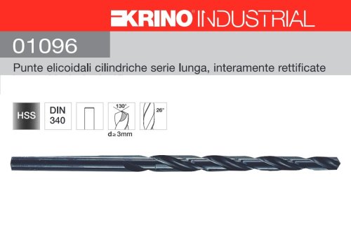 Punta per trapano Krino 01096 Hss-G DIN340 rettificata serie lunga - ø mm 2,00x56x85