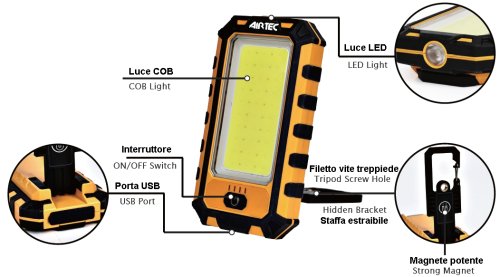 Lampada faretto led ricaricabile multifunzione 700 lumen - AIRTEC 19405500