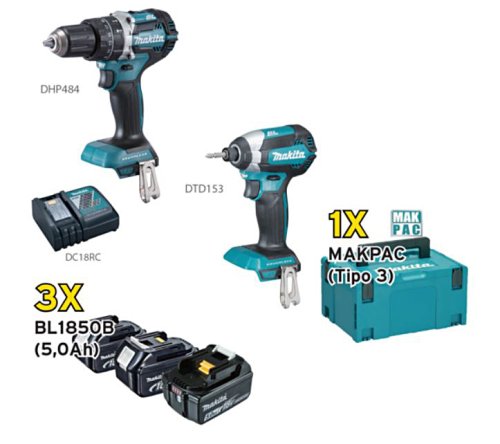 Kit avvitatori 18V DHP484 + DTD153 Makita DLX2180TJ1