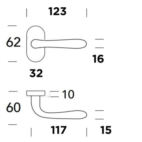 Coppia Maniglie Reguitti BETTY F83 con rosetta e bocchetta ovale foro patent - - ottone lucido