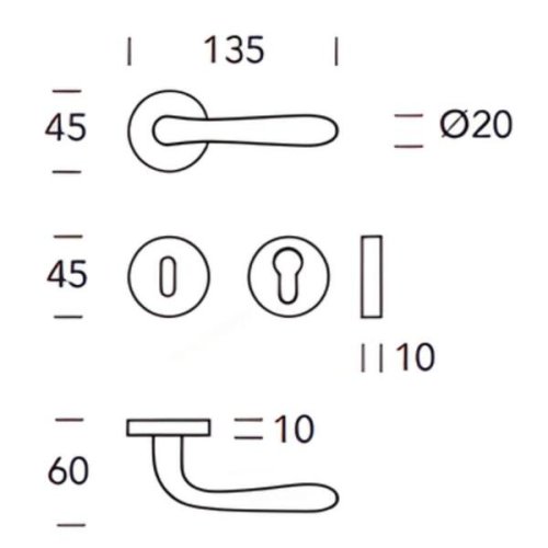 Coppia Maniglie Reguitti BETTY F83 con rosetta e bocchetta tonda foro patent - - ottone lucido