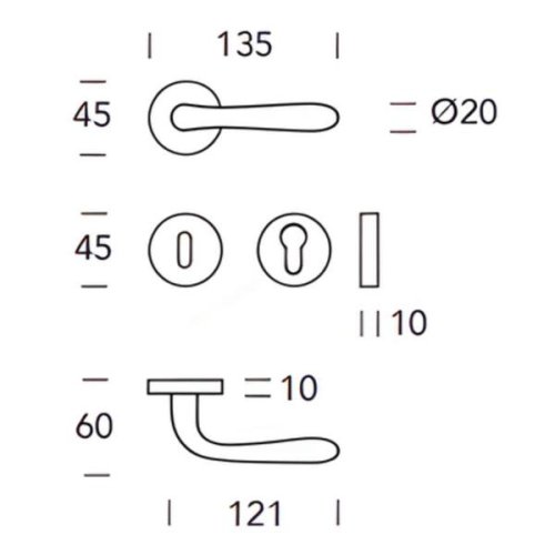 Coppia Maniglie Reguitti BETTY F83 con rosetta e bocchetta tonda foro Yale - - ottone lucido