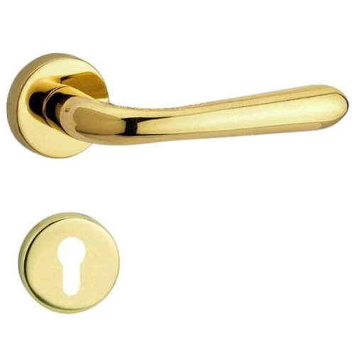 Coppia Maniglie Reguitti BETTY F83 con rosetta e bocchetta tonda foro Yale - - ottone lucido