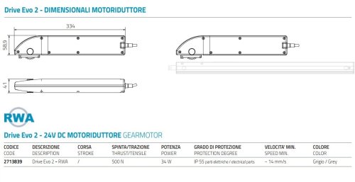 Attuatore elettrico lineare a cremagliera Mingardi Drive Evo 2 RWA 24Vdc grigio