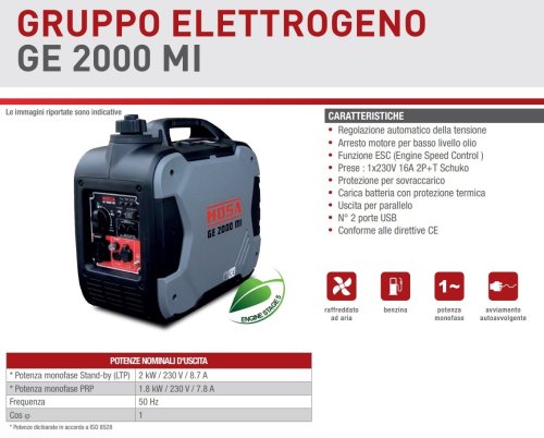 Generatore di corrente 1,8kW 230V monofase Mosa GE 2000 MI