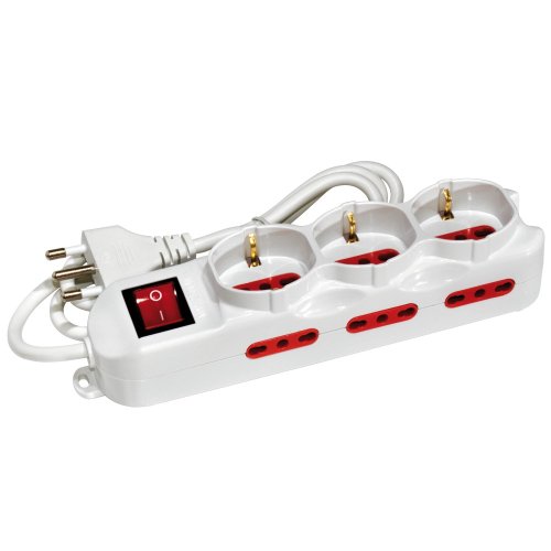 Multipresa 3 prese bipolari + 3 schuko con interruttore 16A - - bianco