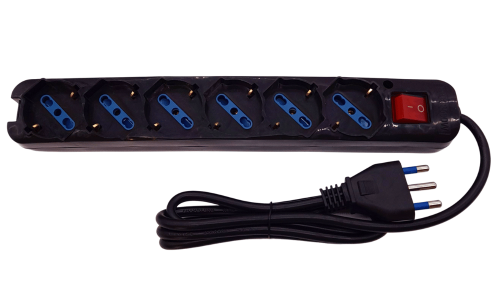 Multipresa 6 prese bipolari/schuko 10/16A 240V con cavo 1,5m - - nero