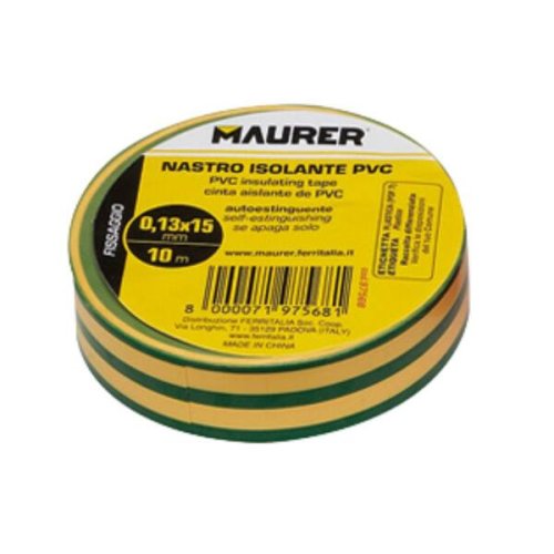 Nastro isolante multiuso in PVC MAURER 15 mm x 10m giallo/verde