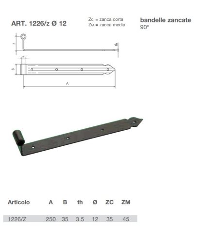 Bandella 90° per imposte e scuri 300x35 mm Omad 1226 - zanca corta (35 mm)