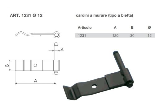 Cardine a murare tipo Bietta ø 12 mm OMAD 1231 grezzo
