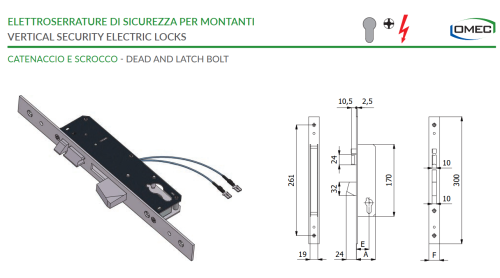 Elettroserrature di sicurezza 12V catenaccio e scrocco Omec 1408 - E mm 25