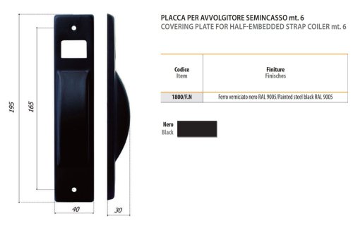 Placca nera opaca per avvolgitore 6m semincasso tapparella Bolis 1800/F.N