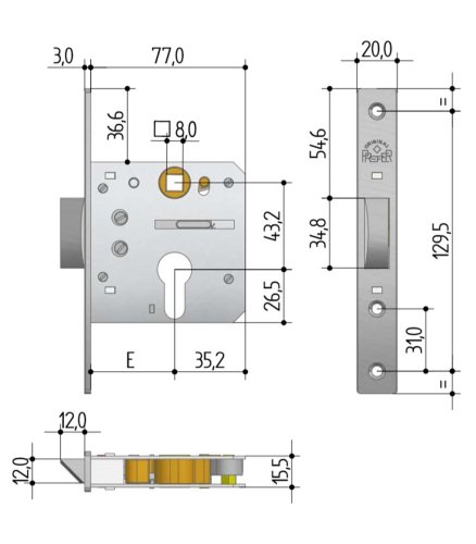 Serratura a infilare profili metallici e porte legno PREFER 5510.0800.1000