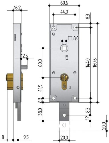 Serratura per porte basculanti cilindro profilo europeo PREFER 6564.0810.0200