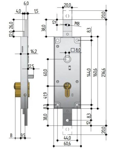 Serratura per porte basculanti foro cilindro profilo europeo Prefer 6569.081Z.0000