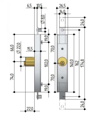 Serratura per cancelli estensibili con cilindro tondo PREFER 6602.0010.0200