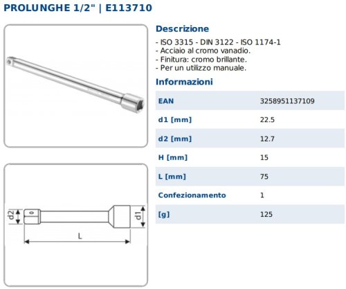 Prolunga bussola esagonale 1/2" - 75 mm Expert E113710