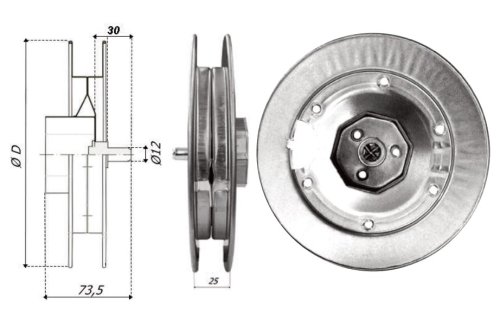 Puleggia per tapparella ø 220 mm perno sporgente ottagonale 60 Bolis 1205/BPS