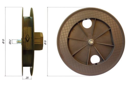 Puleggia in PVC per tapparella ø 220 mm perno a filo, ottagonale 60, Bolis 1209/B