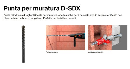 Punta trapano 4 taglienti per forare muratura Fischer D-SDX - ø x L mm 5x85x50