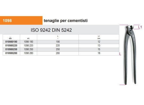 Tenaglia a tagliente frontale per cementisti BETA 1098 - L 220 mm