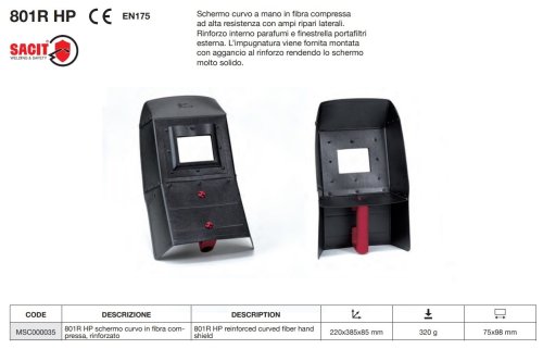 Maschera saldatore per saldatura elettrodo SACIT 801 R HP
