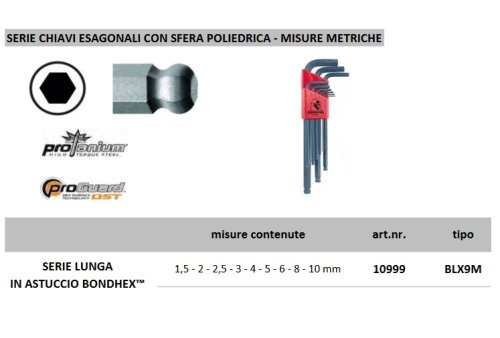 Serie 9 chiavi esagonali brugola testa sferica BONDHUS 10999 Balldriver BLX9