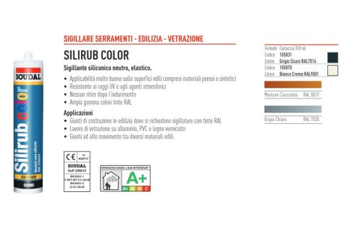 Silicone sigillante neutro monocomponente Soudal Silirub Color 300ml - RAL 7035 grigio chiaro
