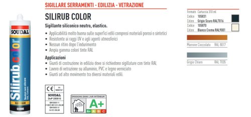 Silicone Soudal Silirub Color 300ml - RAL 7035 grigio chiaro